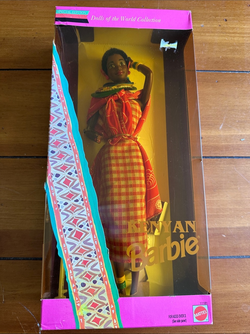 Vintage Kenyan Barbie Doll in Red and Yellow Traditional Outfit